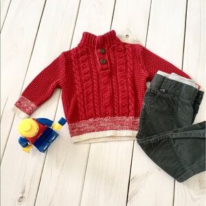 Cotton Red Cable Knit Sweater